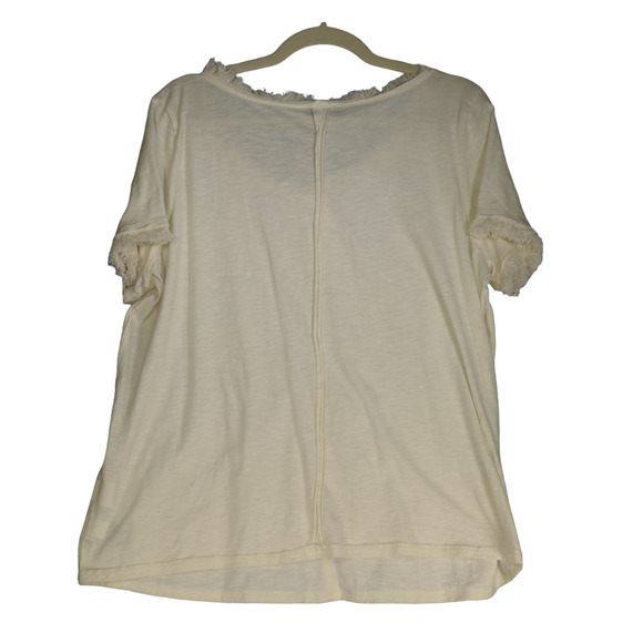 Jessica Simpson Ivory T Shirt Womens 1X Cotton Blend Fringe Short Sleeve Top - Picture 6 of 7